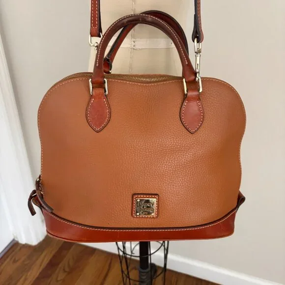 Dooney & Bourke Dome Tan/Brown Satchel Shoulder Bag Cross Body Pebbled Leather